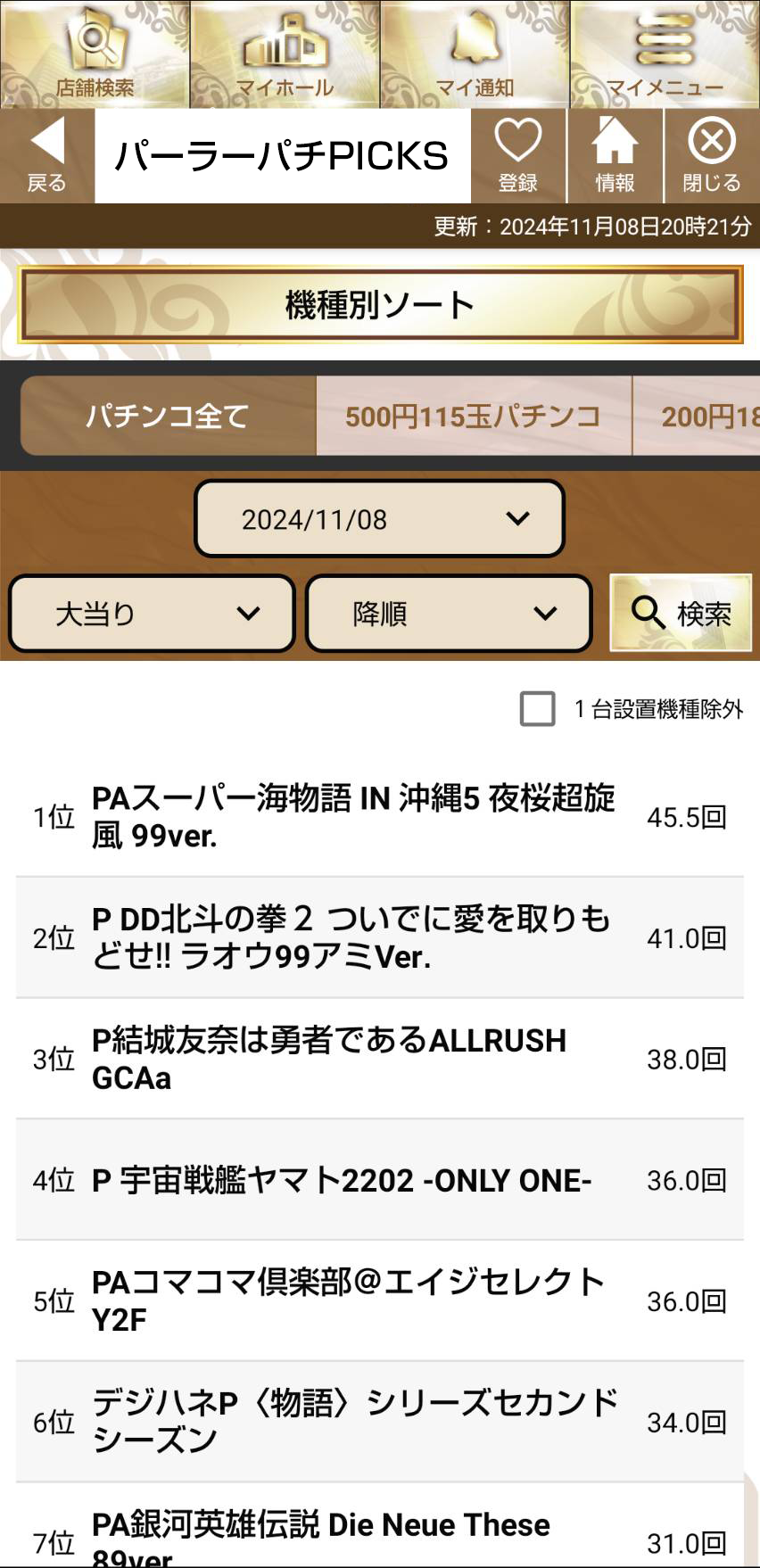 機種別ソート勝率ランキングイメージ